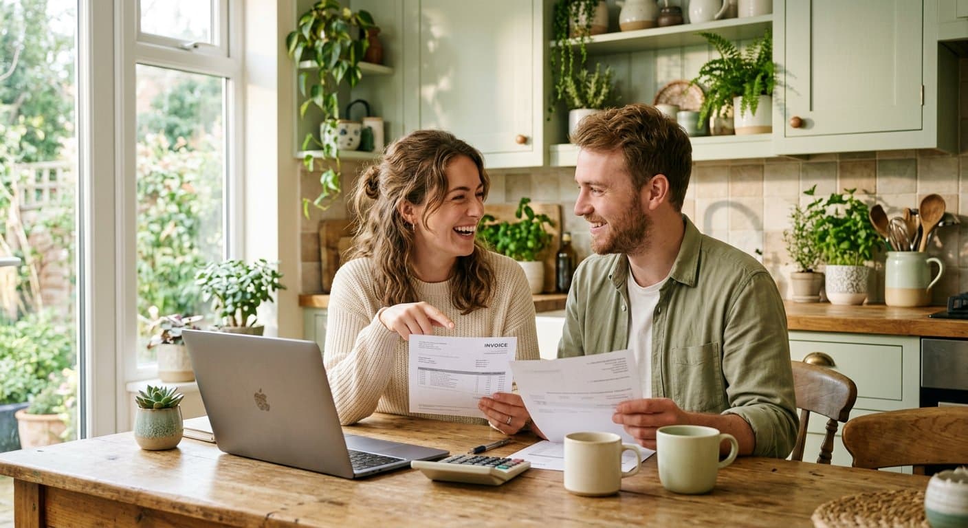 Un couple compare ses factures à la maison