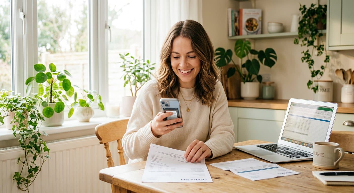 Une personne analyse sa facture avec son téléphone