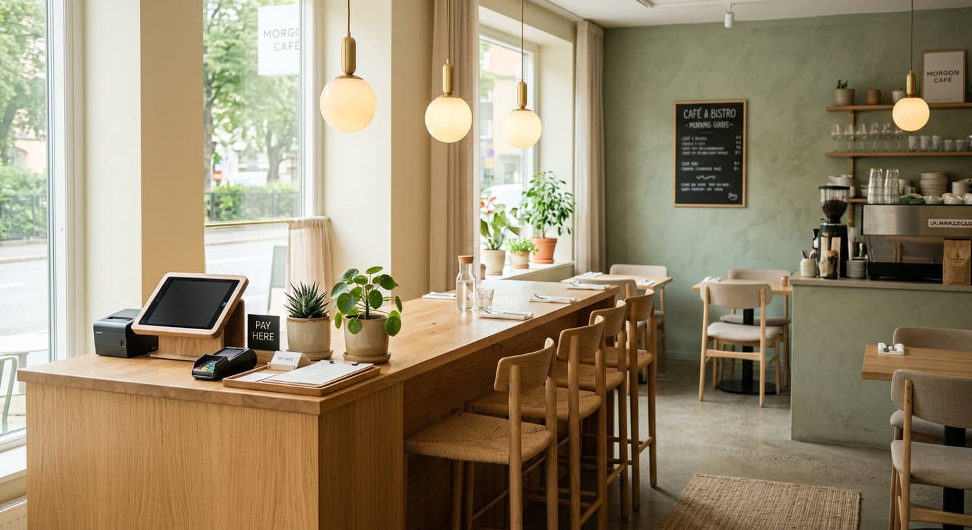 Le comptoir d'un restaurant avec son terminal de paiement